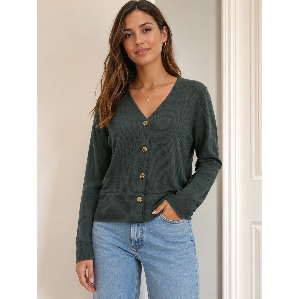Madewell Green Textured V-Neck‎ Cardigan Sweater NH114 Forest Green Medium NWT